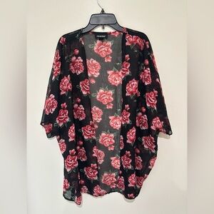 Joe Boxer Black Kimono with Pink Floral Design size Large